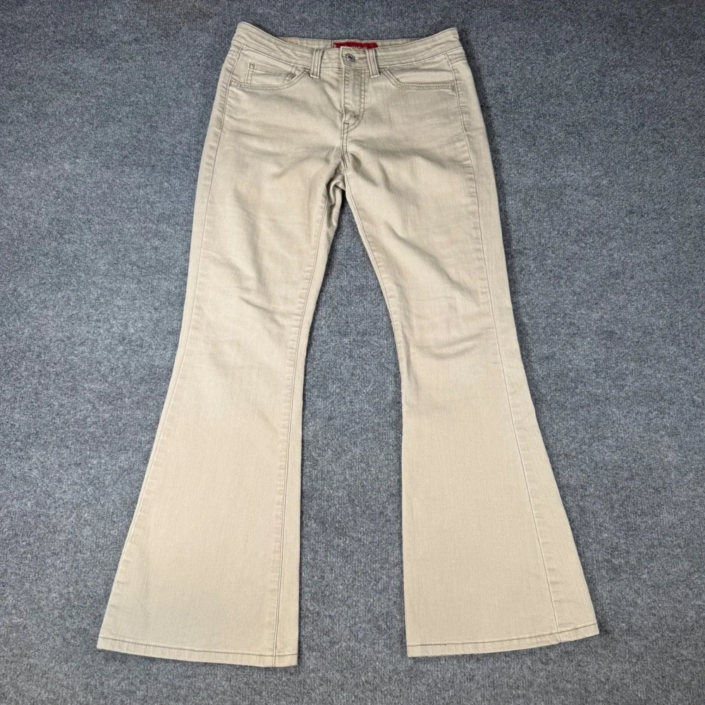 Levis 519 Low Flare Jeans Tan Khaki Stretch Denim Pants Size 7JR S Womens Y2K